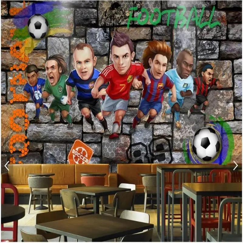

Large custom 3D mural wallpaper theme restaurant cafe background wall paper cartoon footballer decorative wallpaper