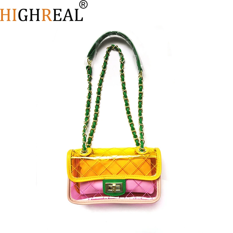 

Women Plastic Messenger Handbag Transparent Laser Handbag Clutch Shoulder Crossbody Bag Chain Bag Clear Bag Evening Purse