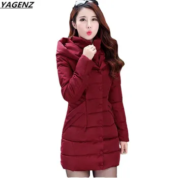 

Winter Coat 2017 Woman Parkas Warm Down Cotton Jacket Coat Hooded Medium Long Outerwear Plus Size Female Basic Coat YAGENZ K427