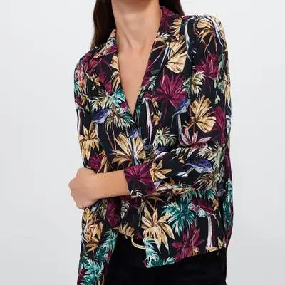 

OYK8655 women new arrival za print blouses Shirts causal sleeve loose silk shirts autumn Womens Camisa Blusas Feminina