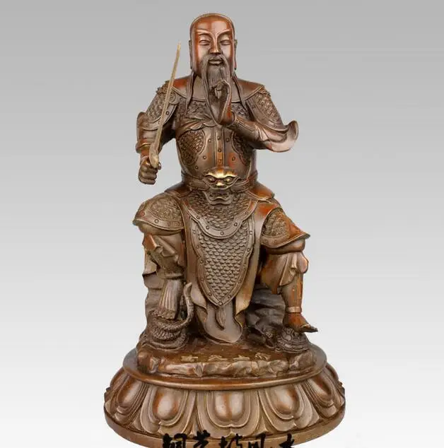 11" China Taoism God Warrior Hold Sword Bronze Statuein Statues