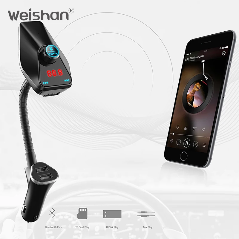 

weishan New Bluetooth Kit Car FM Transmitter With USB Charger Car MP3 Player Support USB SD TF Card Wireless Handsfree