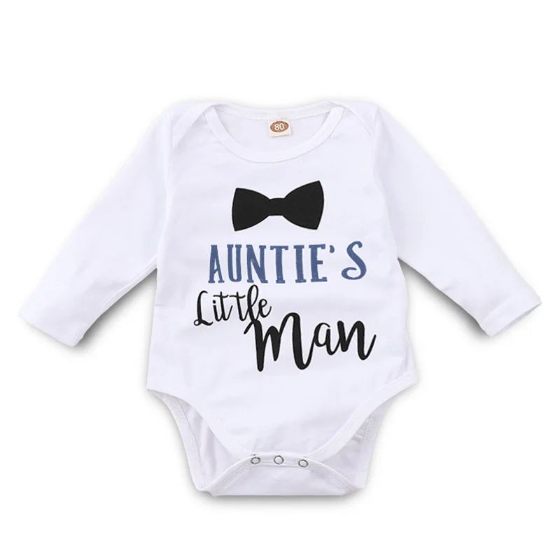 

2017 Newborn Baby Boy Clothes Tiny Cottons Autumn Long Sleeve Bodysuit Infant Clothing Funny Auntie Little Man Bobo Choses 0-18m