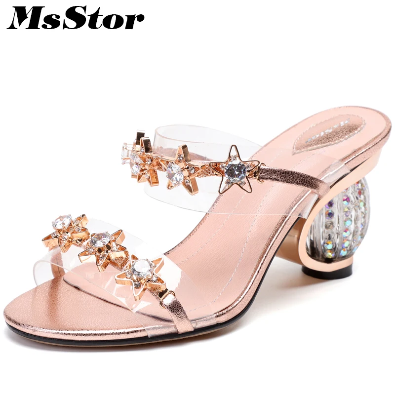 

MsStor Women Peep Toe Strange Style Rhinestone Sandals Fashion Crystal Bling Casual Party High Heels Women High Heel Sandals