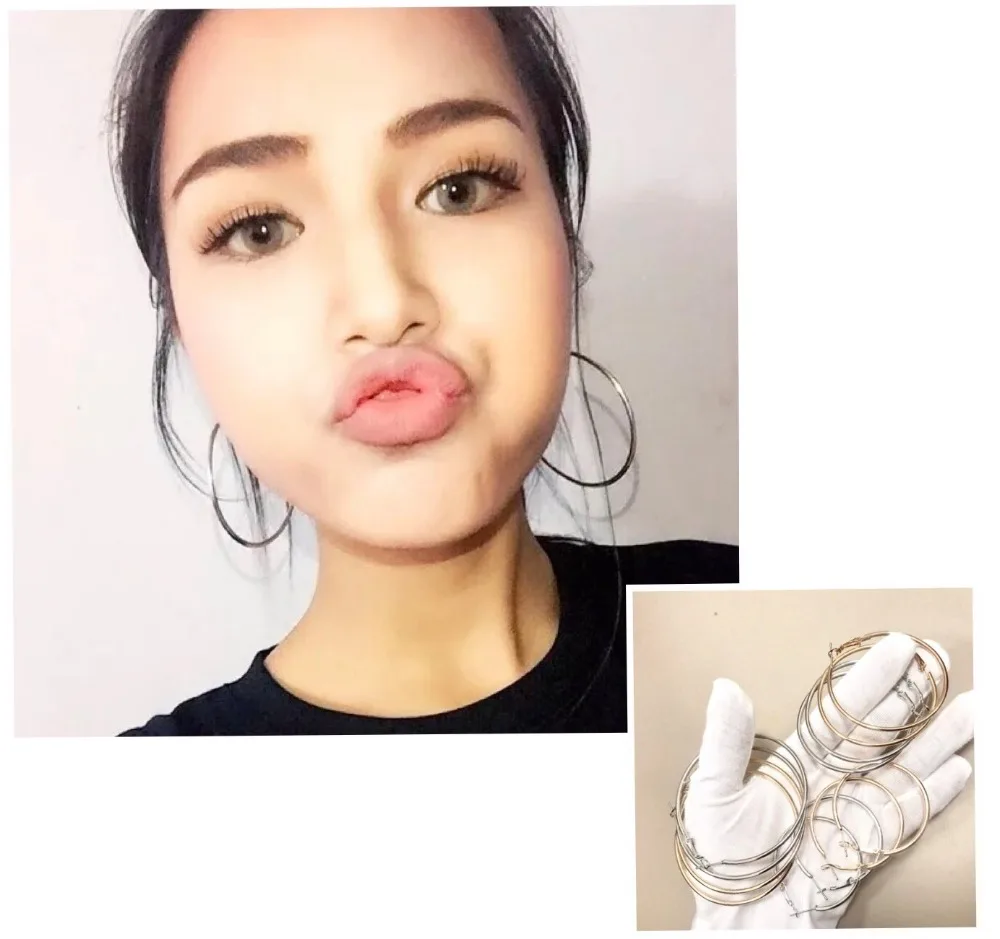 

2019 new and high quality Great Circle Smooth Big Ring 4 cm, 5 cm,6 cm for Women Silver Gold Hoop Earrings Ear hyperbolic metal