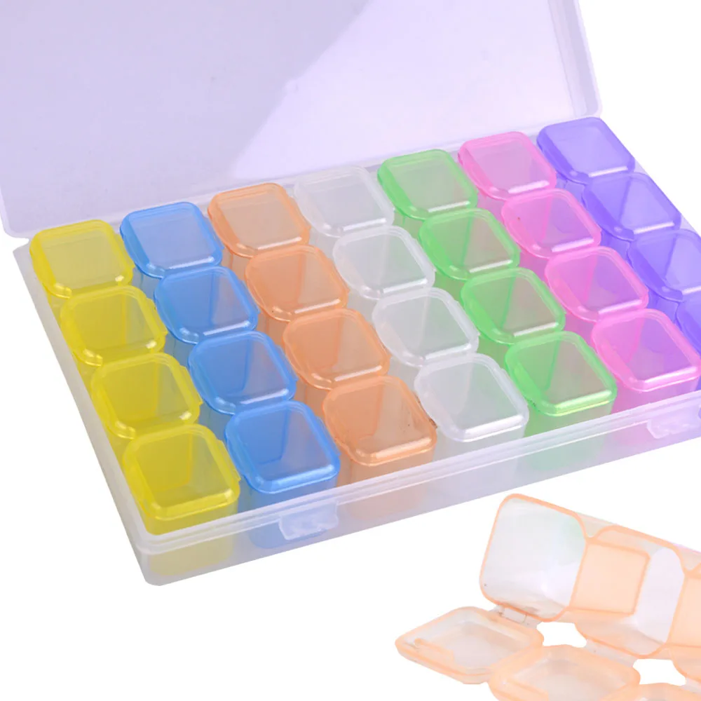 

28 Compartment Plastic Storage Box Empty Case Cosmetic Tools for Small Rhinestone Jewelry Nail Decorations Container TR507