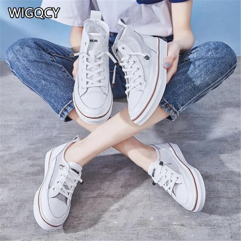 WIGQCY/ г. Новинка, весна, лето и осень, универсальная кожа, белые туфли, повседневная обувь на толстой подошве, высокая женская обувь Y169