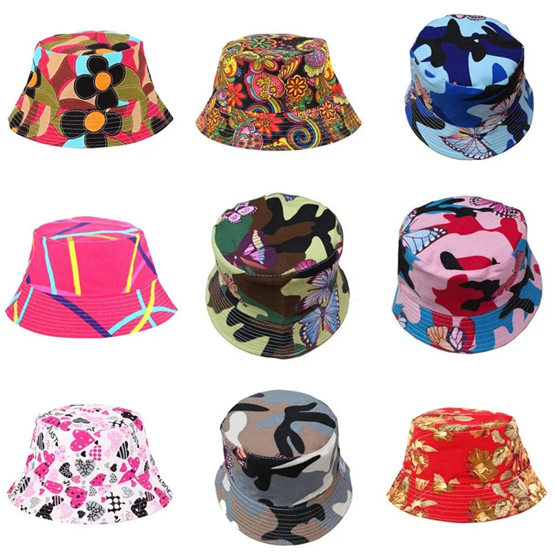  Men Women Bucket Hat Flower Print Cap 2018 Summer Hot Sale Flat Hat Fishing Boonie Bush Cap Outdoor Sunhat Wholesale #FM11 (9)
