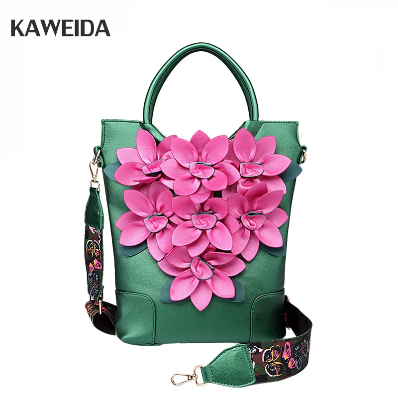 

New Colorful Wide Straps Women White Handbag Flowers Folk Style Retro Tote Bag Portable PU Leather Large Capacity Crossbody Bag