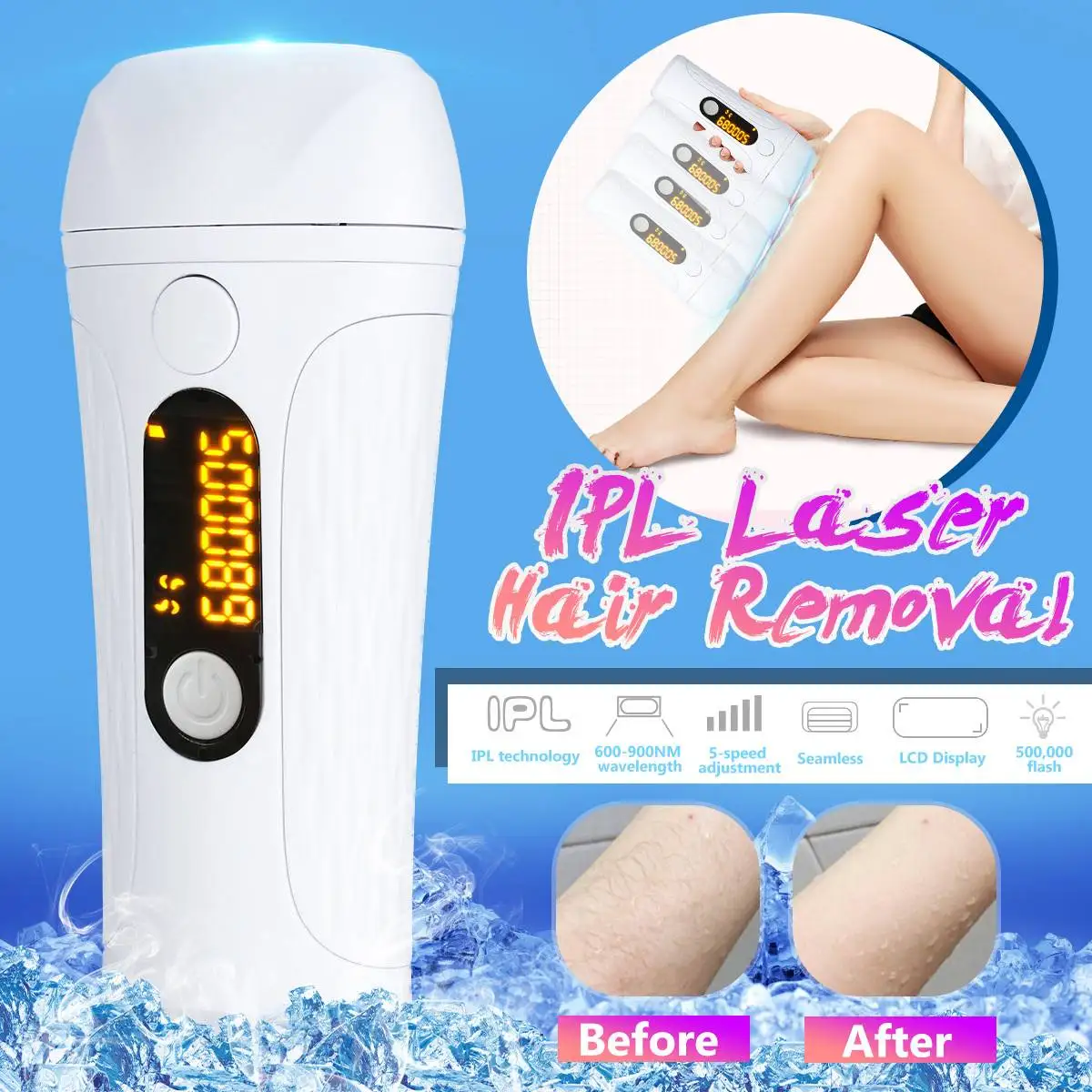 

500000 Flash IPL Laser Hair Removal LCD Display Epilator 110V-240V Permanent Bikini Trimmer Painless Electric Depilador Home Use