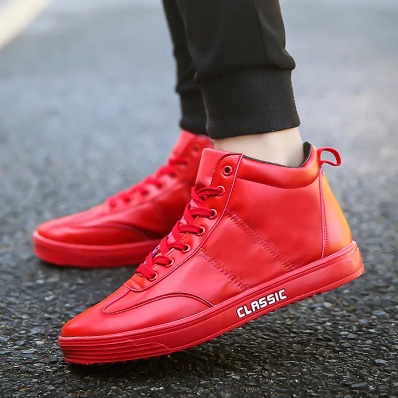 cheap Hip hop dance sneakers Men soft leather white Shoes Fashion High top Men #039;s Casual Shoes Breathable kanye justin boots Black