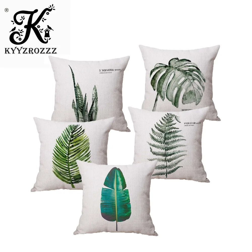 

Plant Cushion Cover Tropic Tree Green Throw Pillow Cover palm leaf Decorative Pillows Flower Cushion Cover for Sofa Car Home