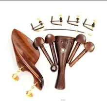 Großhandel 2 Sätze Ebenholz 4/4 Violine Teile Zubehör Ebenholzkinnhalter Goldene Schellen Installiert Stachel Stimmgeräte Pegs
