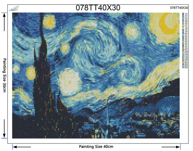 Kit Diamond Painting Van Gogh - 5D Notte Stellata, 30x40cm, Con Diamanti E Attrezzi - Foto 10