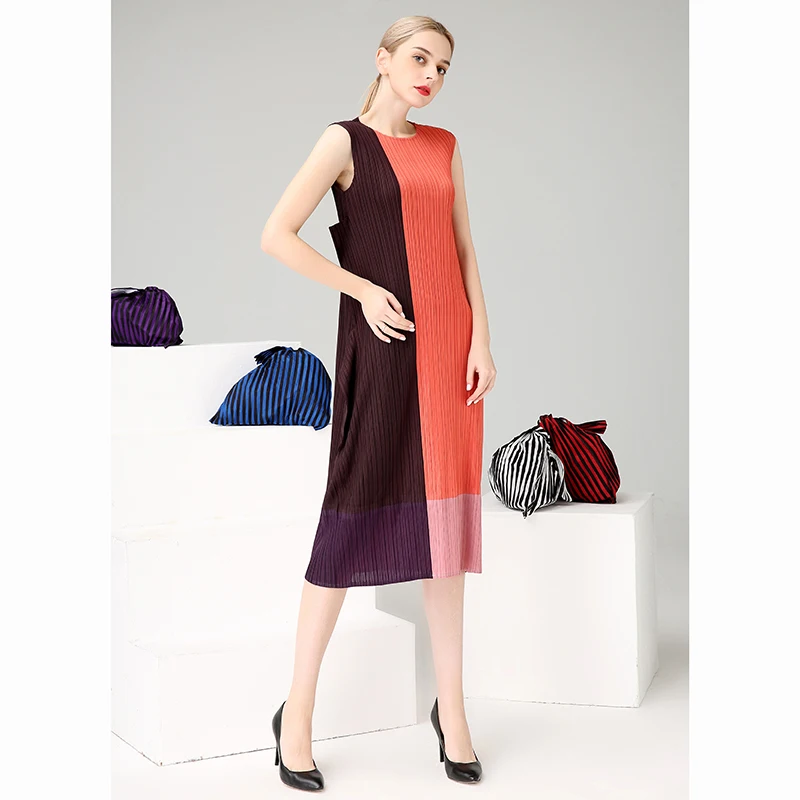 

Miyake folds new summer fashion pop dress slim slimming high-end ladies temperament sleeveless dress free shipping meiren