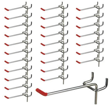 

25pcs 100mm Pegboard Hooks Slat Wall Retail Display Shop Peg Hang Fits 30mm Home Hanger Chrome Metal 1~1.5KG Loading