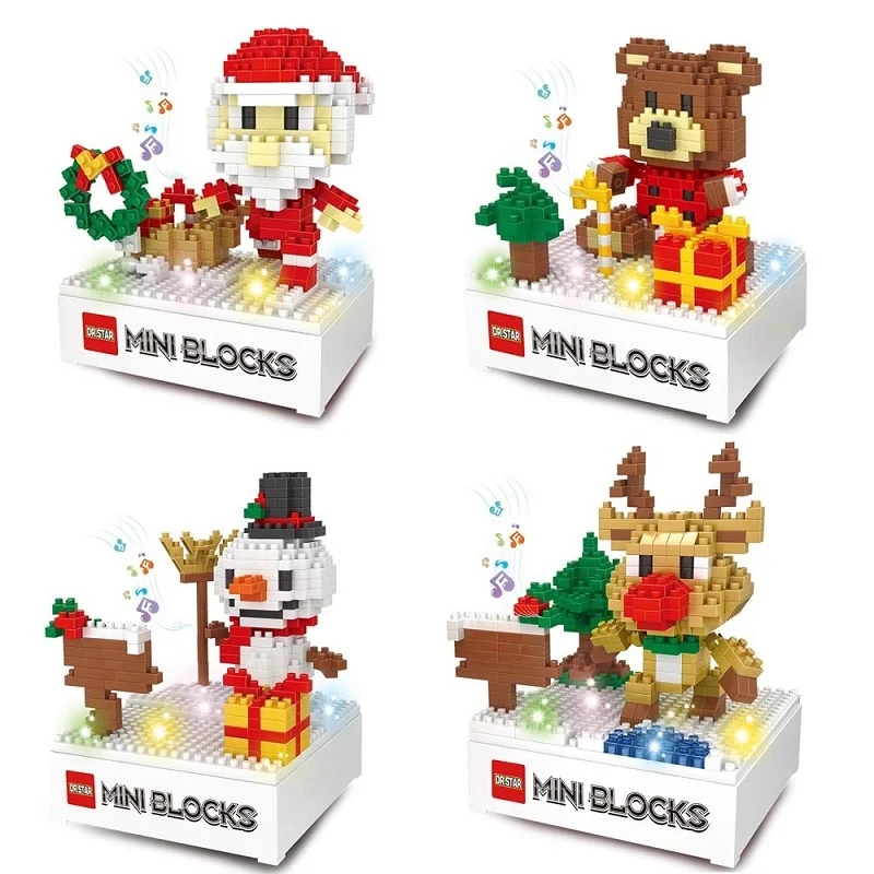 

Mini Building Blocks Christmas Theme Santa Claus Snowman Blocks with Light and Music DIY Building Toys for Kids Christmas Gifts