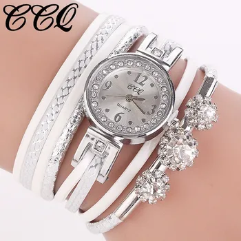 

Hot Fashion Women Bracelet Watch For Luxury Leather Silver Crystal Clock Quartz Watch CCQ Relogio Feminino Drop Shipping