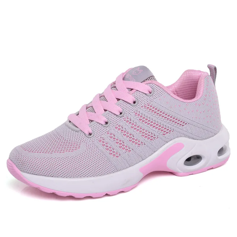 Женская Повседневная обувь; Новинка года; легкая дышащая обувь из сетчатого материала; женские модные удобные кроссовки на шнуровке; tenis feminino - Цвет: 008grey pink