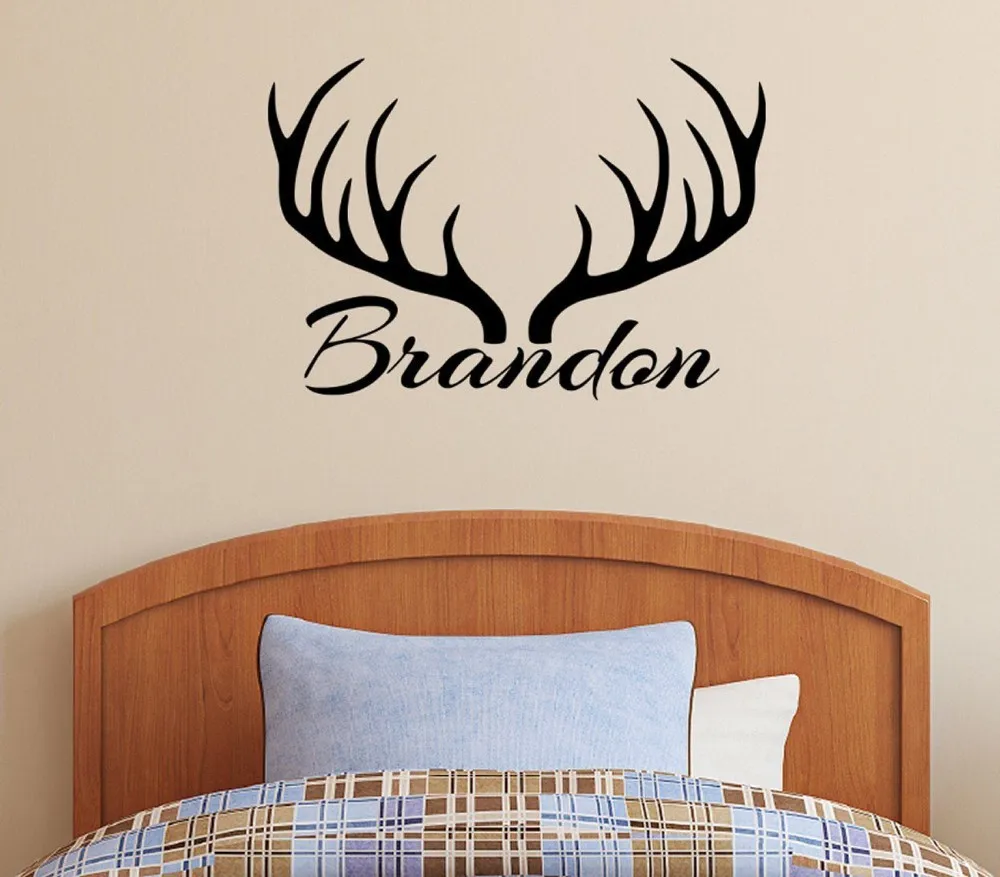 Personalized Name Deer Antlers Rack Vinyl Wall Sticker Wall Decal