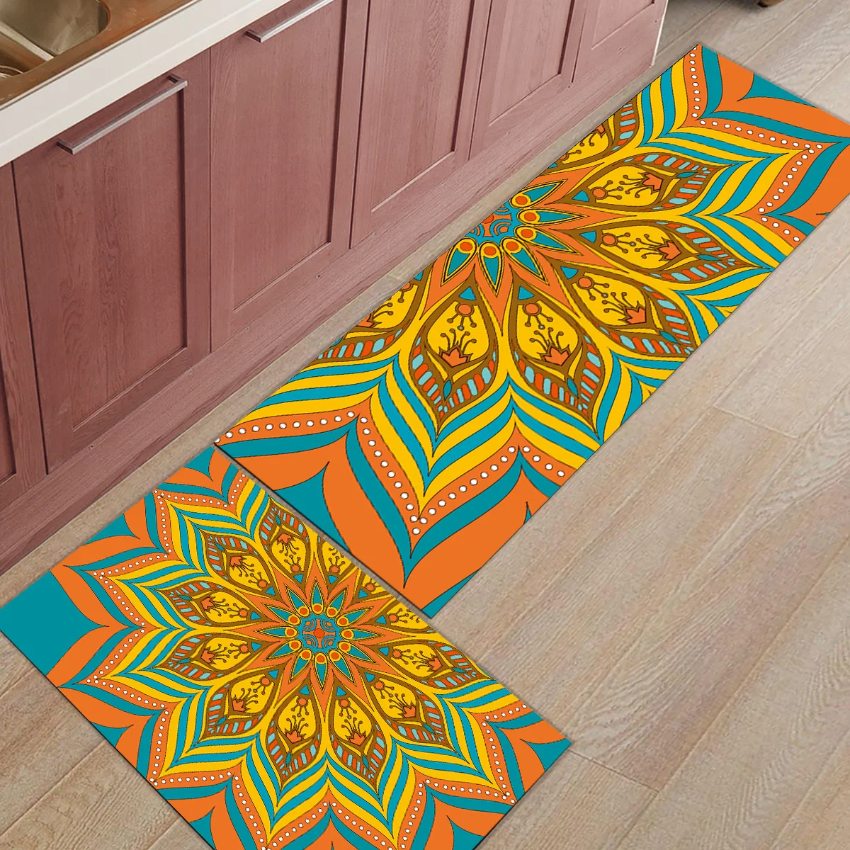 

2 Piece Kitchen Mats and Rugs Set Modern Mandala Ethnic Pattern Home Deocr Non Skid Area Runner Doormats Carpet