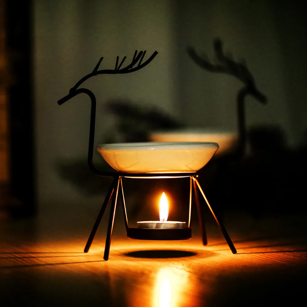 Deer Shape Aroma Furna Burner Furnace Candle Aromatherapy Essential Oil Lamp Decorazioni Disegno di colore nero 
