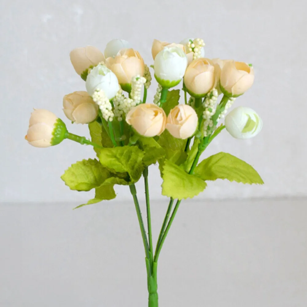 Colorful Silk Flowers artificial flower 15 heads Mini Rose Home Decor