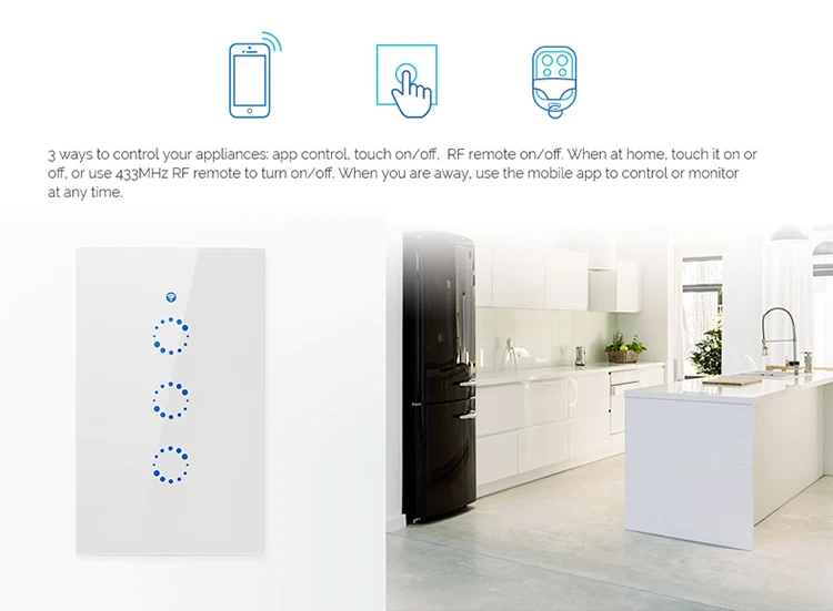 Sonoff T1 США ЕС Смарт Wi-Fi стену сенсорный выключатель света 1/2/3 Gang Touch/Wifi/ RF 433/APP