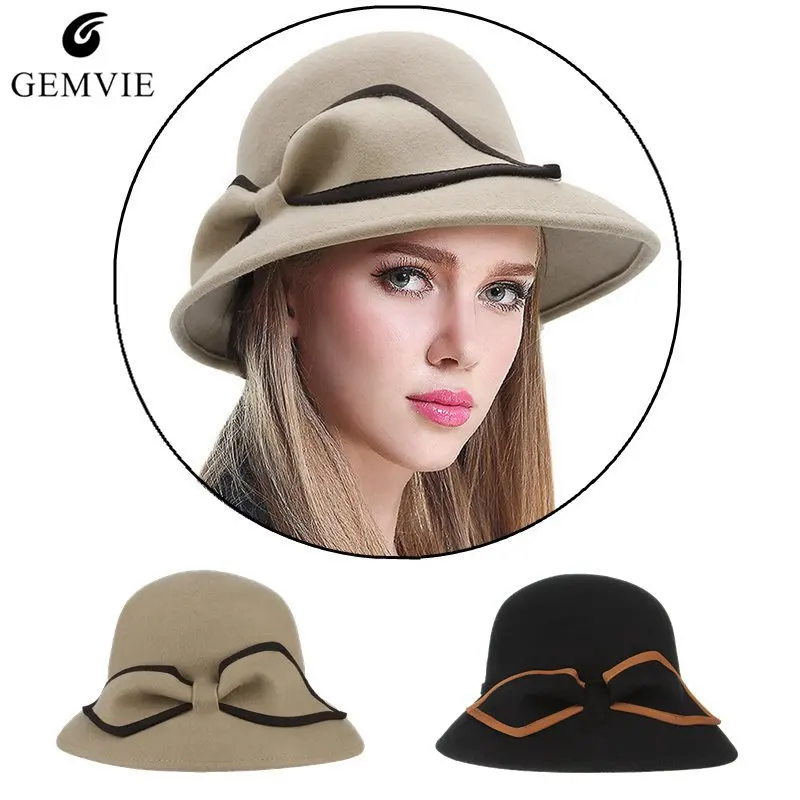 Vintage Soft Hat Bucket Hats for Women Elegant Big Bowknot Solid Color Wide Brim Adjustable Dome