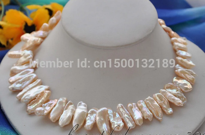 

j00390 BEAUTIFUL 20mm pink dens biwa freshwater cultured pearl necklace 17inch AAA