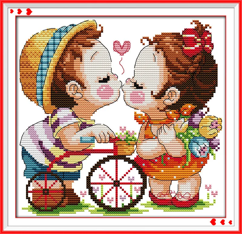 

Kiss little lovers Printed Canvas DMC Counted Cross Stitch Kits printed Cross-stitch set Embroidery Needlework
