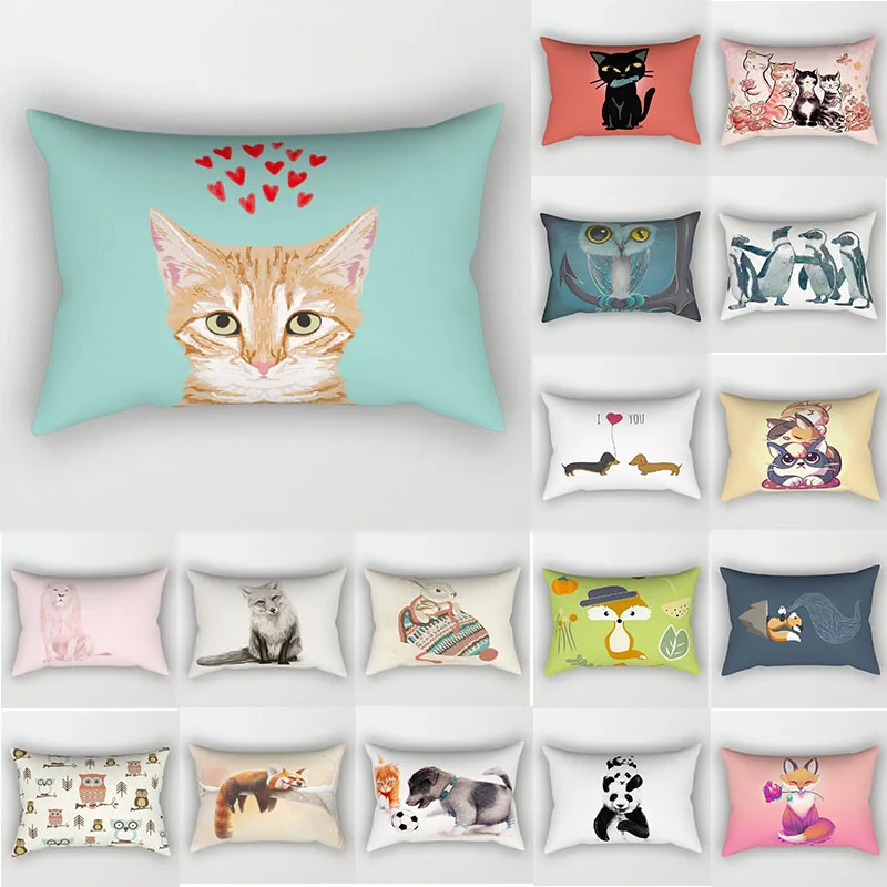 

Beauty cartoon lion owl dogs pillow case cat lovely rectangle travel animal pattern two sides printing pillow covers 50*30cm