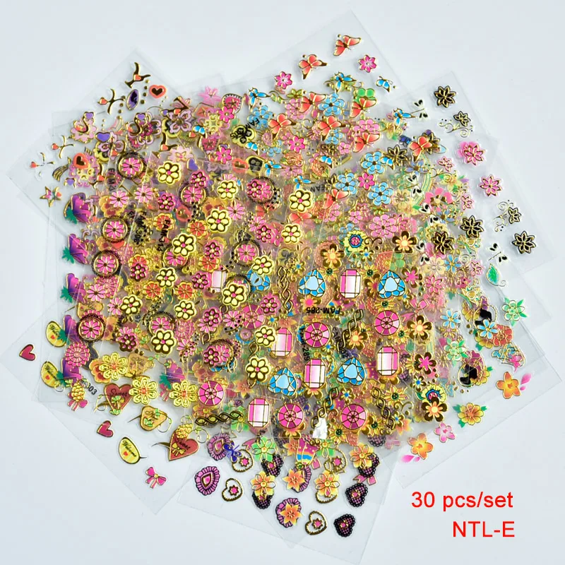 

NEW 30 Sheets 3D Pink & Gold Flower Self-adhesive Nail Water Sticker Decal Flower Design Decoration Tools For 3D Nail Art Decal