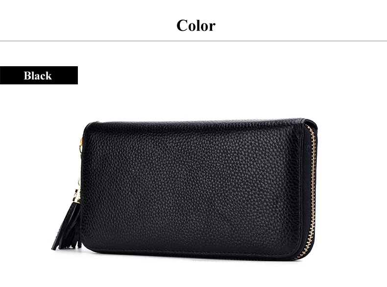 Lomelobo Unisex Tassel Long Wallet Genuine Leather Women Men Litchi Cowhide Leather portomonee Boy Girl Credit Card Holder Purse HPLA218 Details (14)