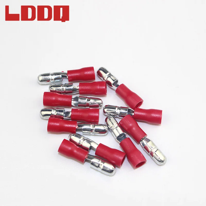 

LDDQ 100pcs Red Bullet Butt Crimp Terminals Male Insulated Wire Connector Audio Wiring Quick Connectors 22-16 AWG High Quality