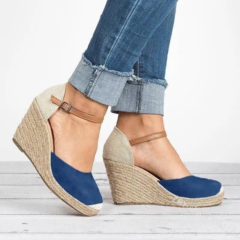 

Women Mixed Color Platform Wedges Sandals Ladies Round Toe Buckle Strap Gladiator Sandals Female Hemp Cover Heels Shoes 2019