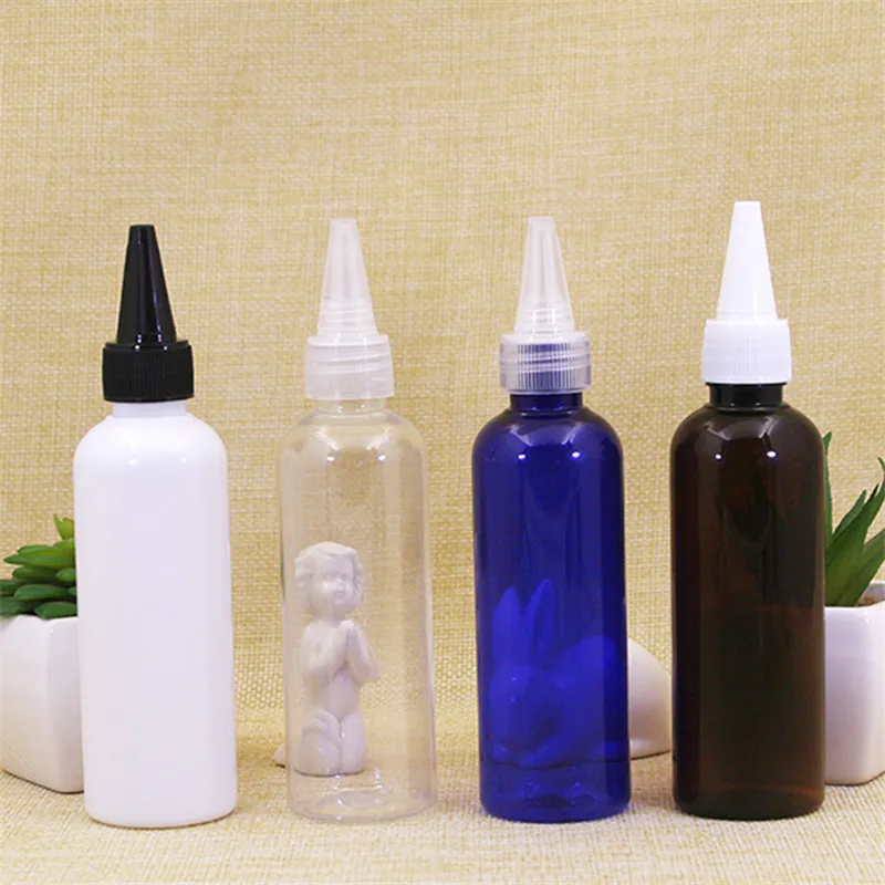 50 * 100ML Point Mouth Cap Bottle Plastic Cosmetic Container Refillable Hair Perm Liquid Essence Oil Dropper Squeeze Makeup Pack