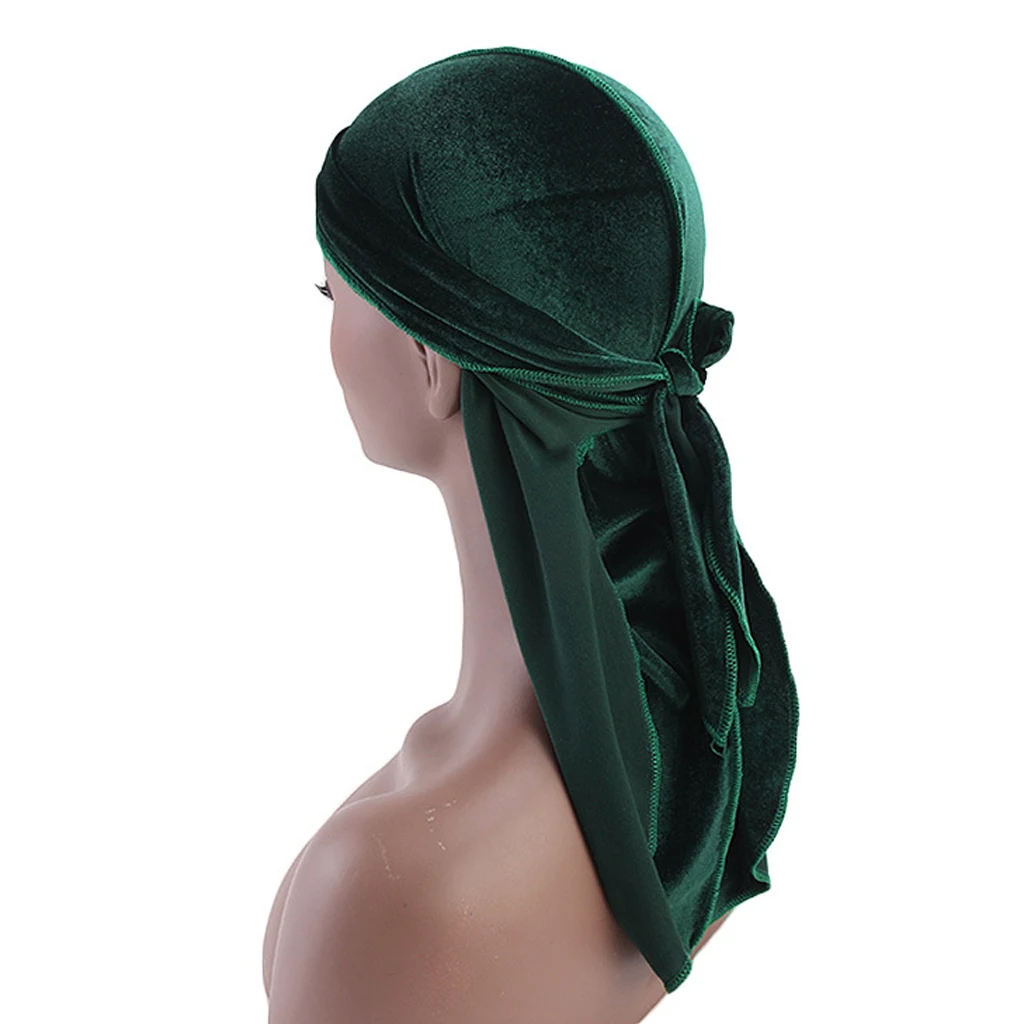 Women Men Long Tail Plain Velvet Bandana Turban Hat Durag Headwear Pirate Cap Head Wraps