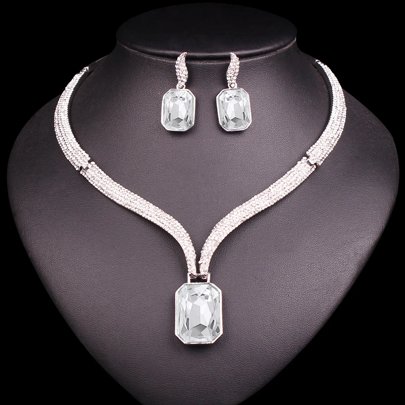 Fashion AAA Crystal Choker Necklace & Earrings Sets Bridal Jewelry Sets Brides Wedding Party Costume Jewellery Gifts for Women Fashion AAA Crystal Choker Necklace & Earrings Sets Bridal Jewelry Sets Brides Wedding Party Costume Jewellery Gifts for Women