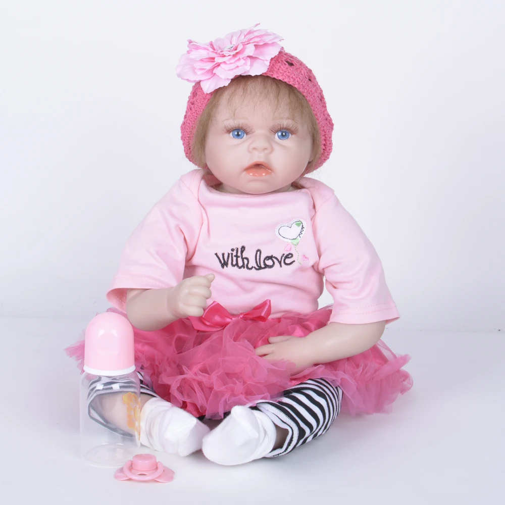 22" Silicone Reborn Dolls Action Figure Toys Realistic Baby Doll Silicone Reborn Drink Toys