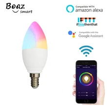 BOAZ E14 светодиодные свечи Смарт светильник лампа смарт WiFi затемняемая лампа Tuya Smartlife приложение дистанционное управление Поддержка Alexa Goole Home IFTTT