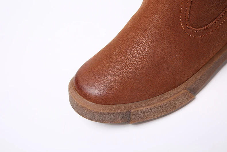 O16U/кожаные зимние сапоги с натуральным лицевым покрытием женская обувь полусапожки Винтажные ботинки ручной работы на плоской подошве женские ботинки на меху зима