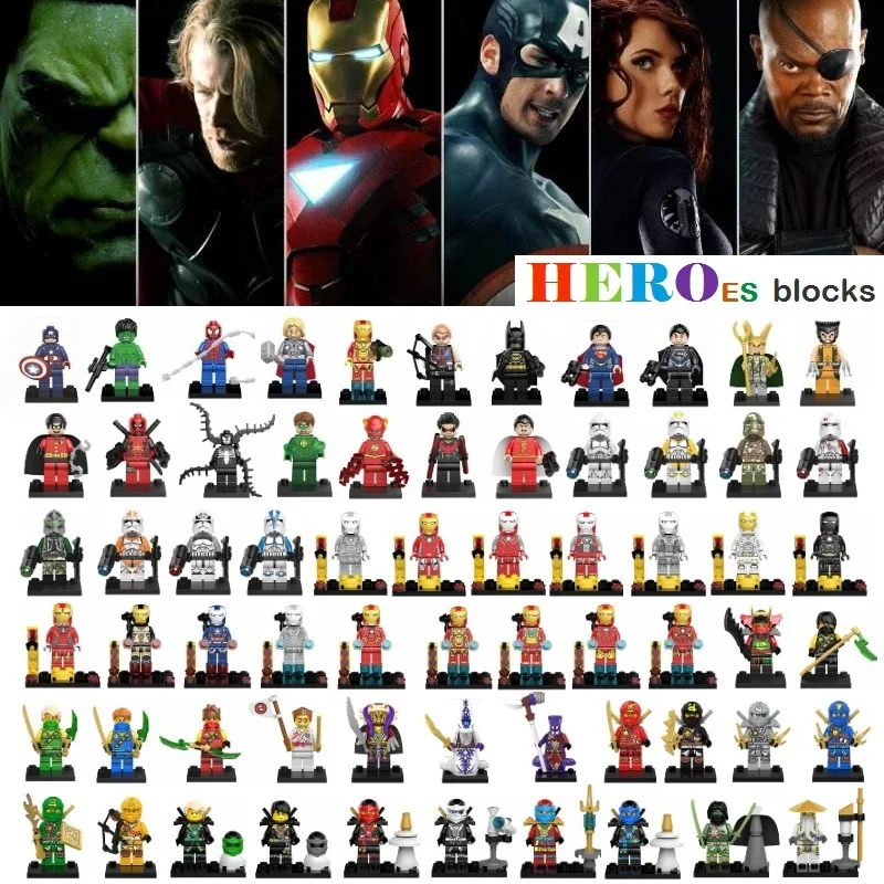 

1pc Star Wars Super Heroes Building Blocks Batman Thor Superman Hulk Spider Iron Wonder Ninjaed Legoed Figure Brick Toy kid gift