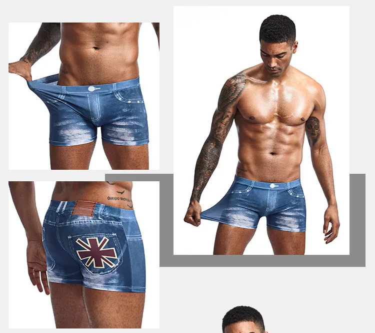 Men Denim Underwear 3D Sexy Boxer Jeans Shorts Classic Print Boxers Mens New Fashion Cowboy Underpants Trunks Brand Underpants boxer pants