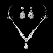 

LIXINTAI Angel tears drop necklace Earring suit Inlaid Austria Crystal Earring with Swarovski elements Bridal wedding Necklace