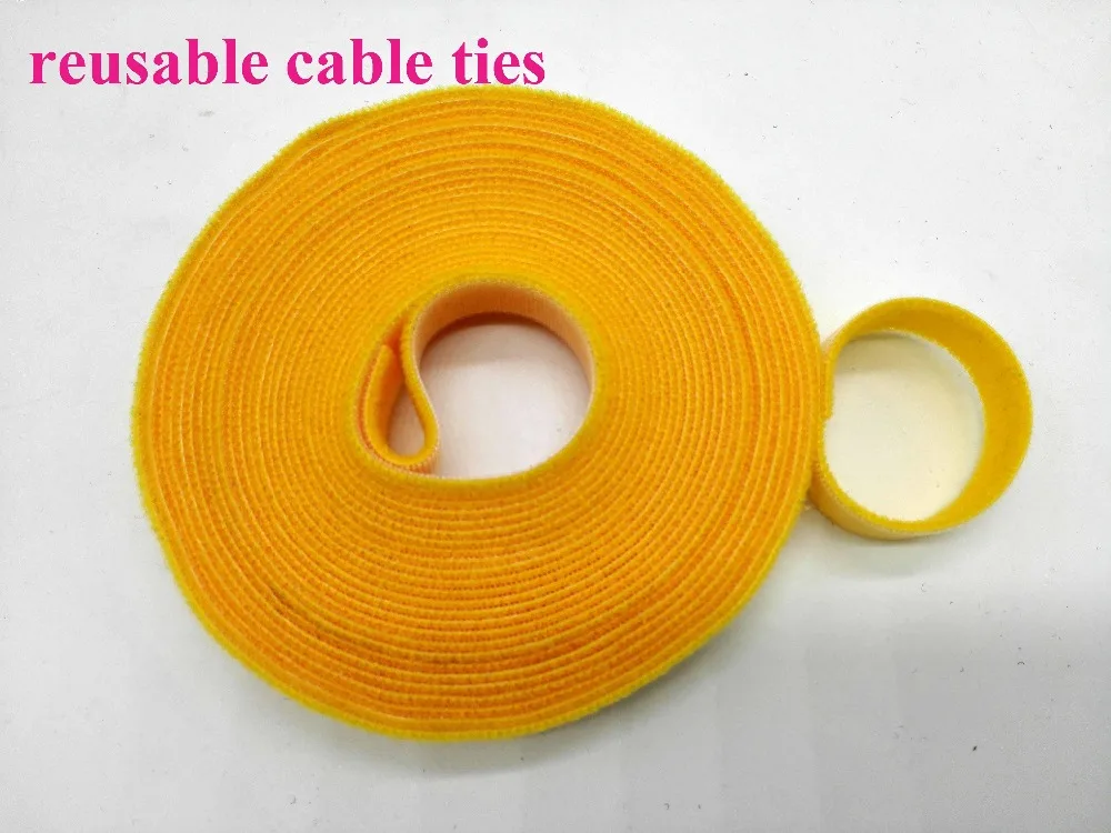 

2rolls yellow 12mm*5M Reusable nylon Cable Ties strap Magic Tape hook loop fastener cable wire management thin hook tie wrap