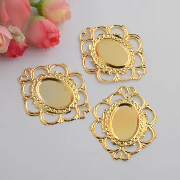 

Free shipping 30Pcs Gold Plated Filigree Cabochon Setting Wraps Connectors Crafts Decoration DIY Embellishments 51x43mm J3108