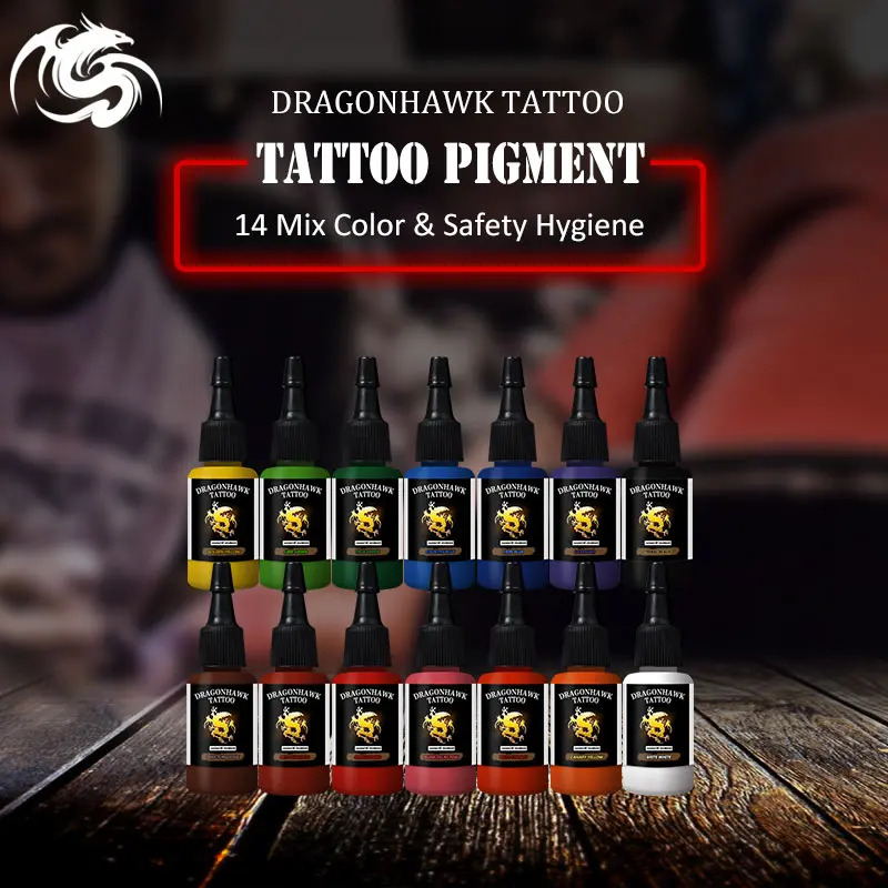 Чернила для тату dragonhawk 14-PACK основной набор цветов 0,5 oz бутылки