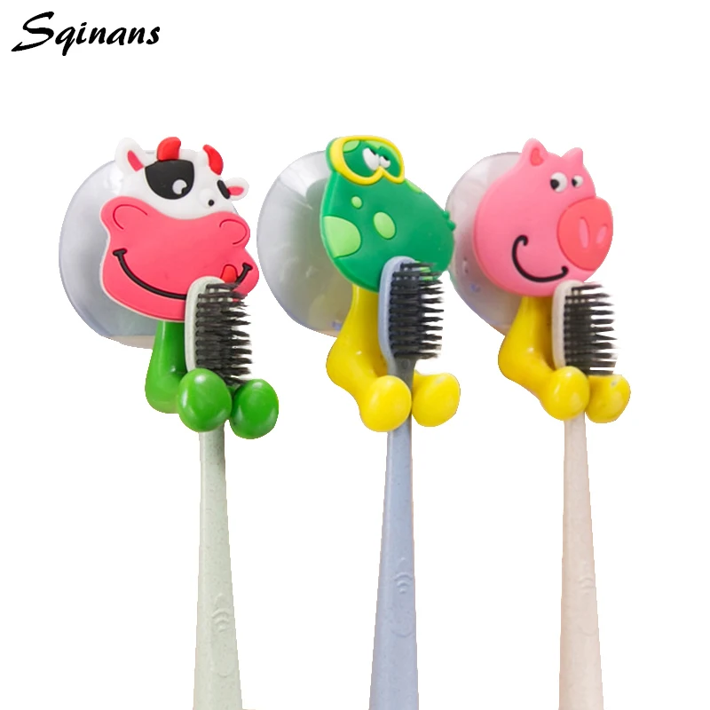 

Sqinans Cartoon Animal Suction Cup Wall Mounted Toothbrush Holder Bathroom Accessories Wall Organizer Home Storage Holder