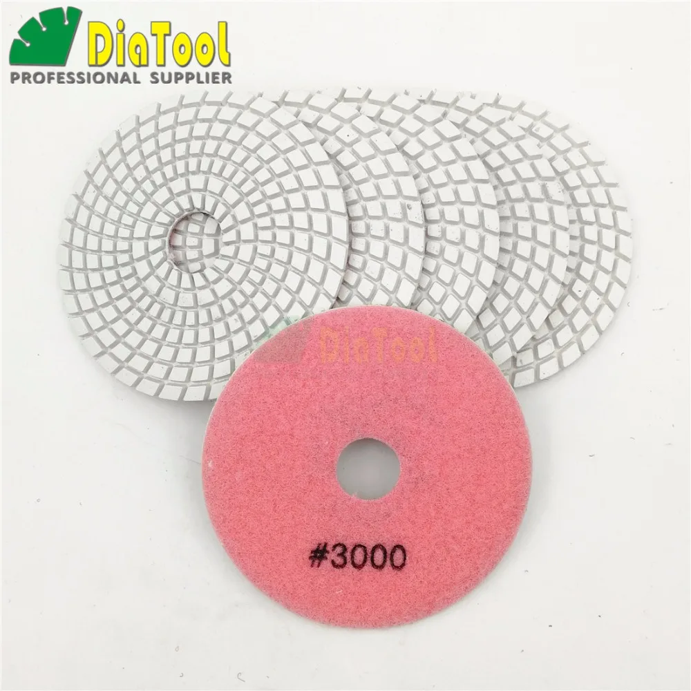 DIATOOL 6pk 4 "#3000 Stone мокрой шлифовки Pad алмазные гибкие для полировки камня Керамика плитка белого Bond без Цвет выцветает